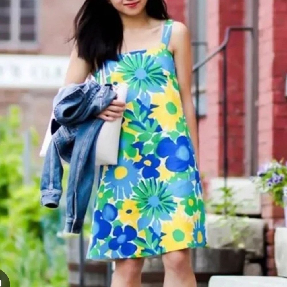 J.CREW Linen Morning Floral Shift Dress Size 2